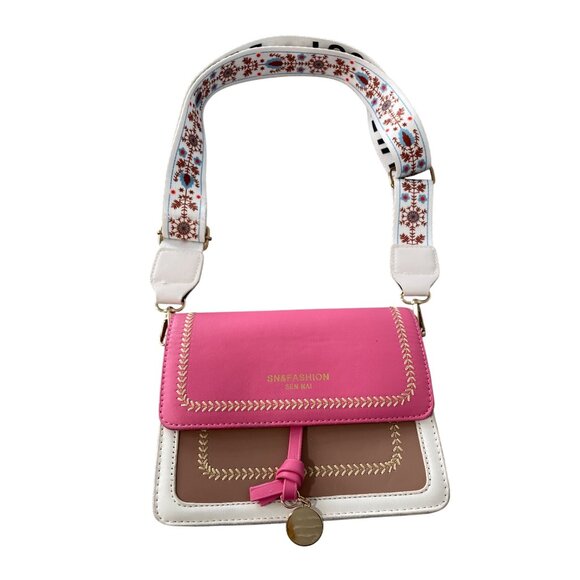 SN & Fashion Colorblock Shoulder Bag Graphic Flap Deauty 1897 Pink White Floral - Picture 1 of 10